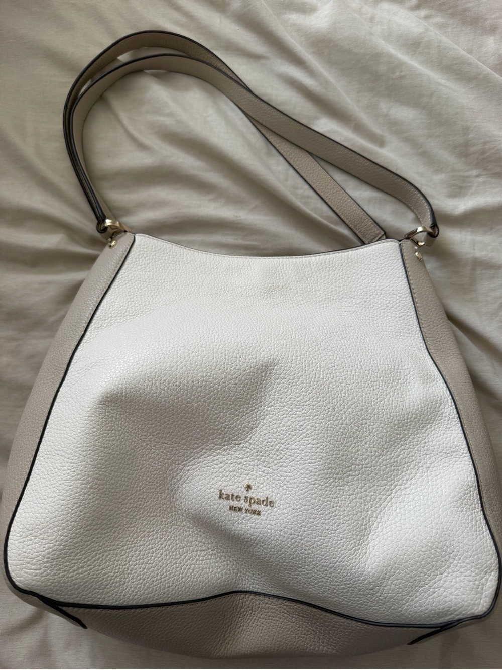 kate spade Two-Tone White and Taupe Leather Shoulder Bag